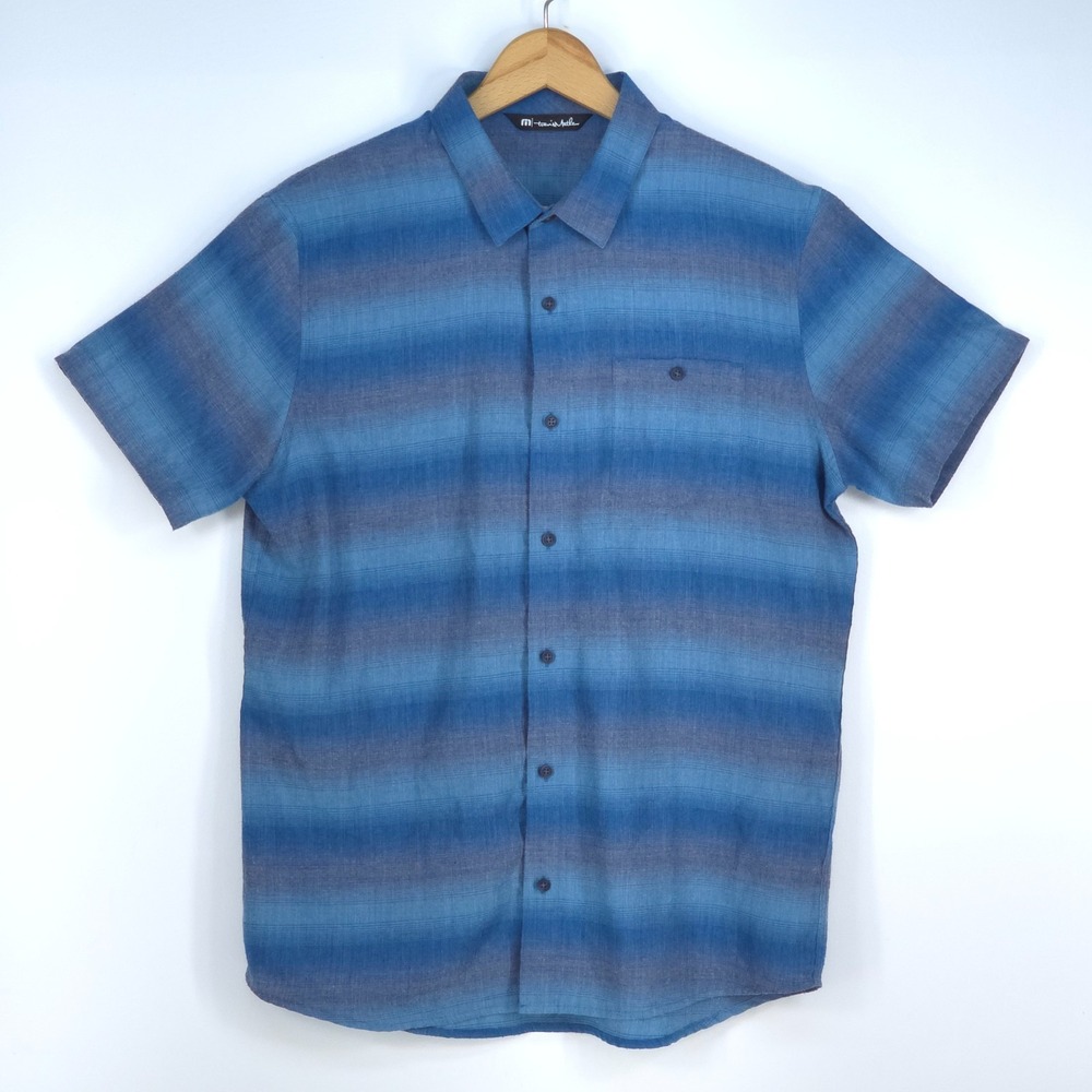 Travis Mathew Neighbors Pool Button Up Shirt Men's Large Blue Ombre Short Sleeve